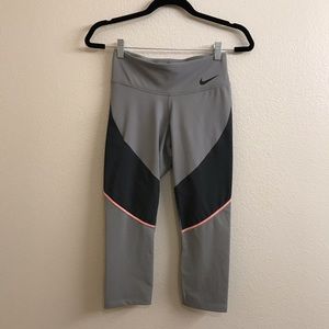 Nike Women’s Legendary Grey Leggings with Coral Pink Piping and Black Mesh
